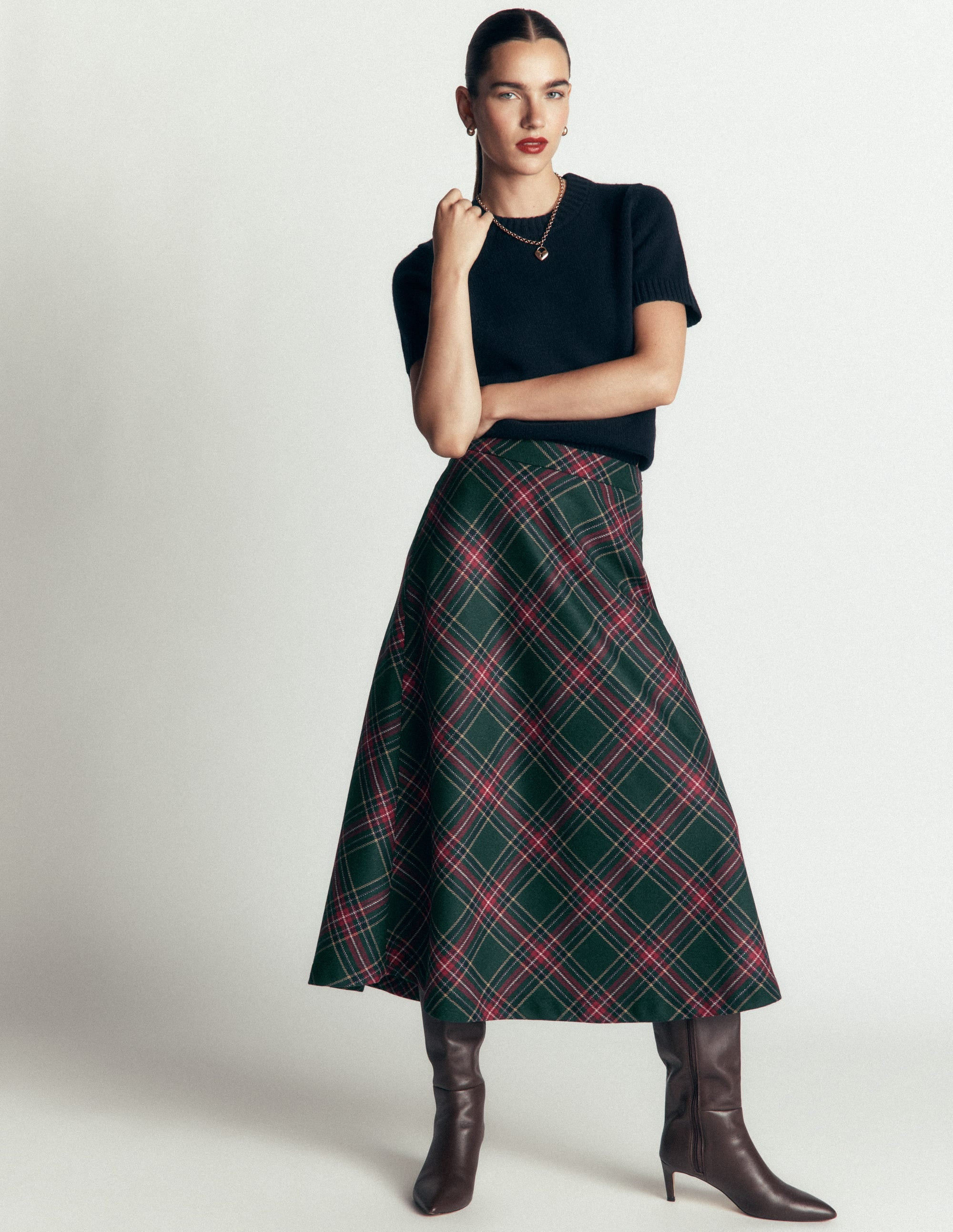 Wool Blend Slip Skirt-Green Check | Boden (US)