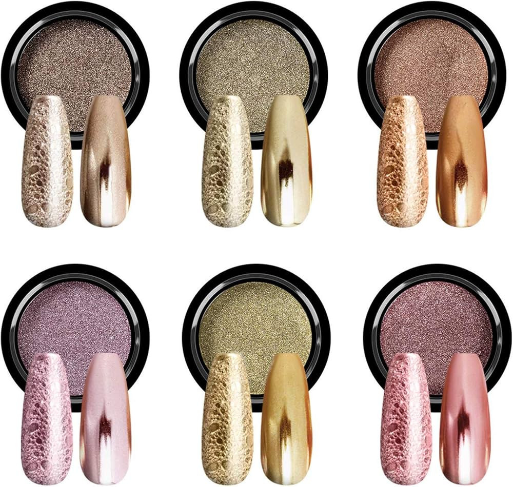 Saviland Chrome Nail Powder Set - 6 Colors Metallic Gold Chrome Nail Powder Mirror Effect Hologra... | Amazon (US)