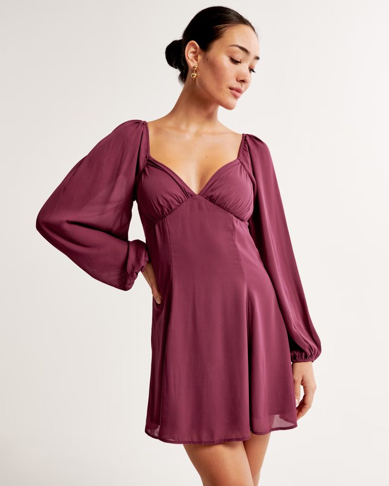 Flowy V-Neck Mini Dress | Abercrombie & Fitch (US)