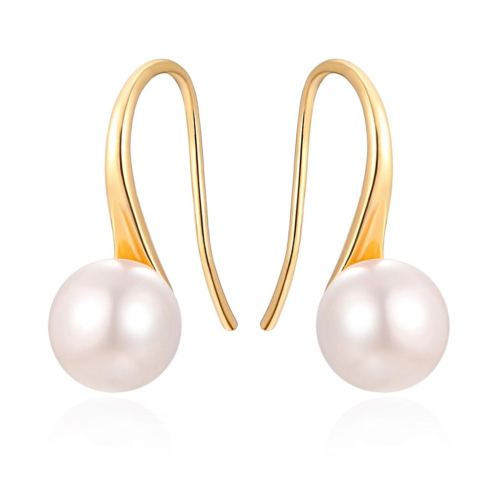 925 Sterling Silver Hoop Handpicked AAA+ Quality 7.5-8mm White Freshwater Cultured Pearl Dangle D... | Amazon (US)