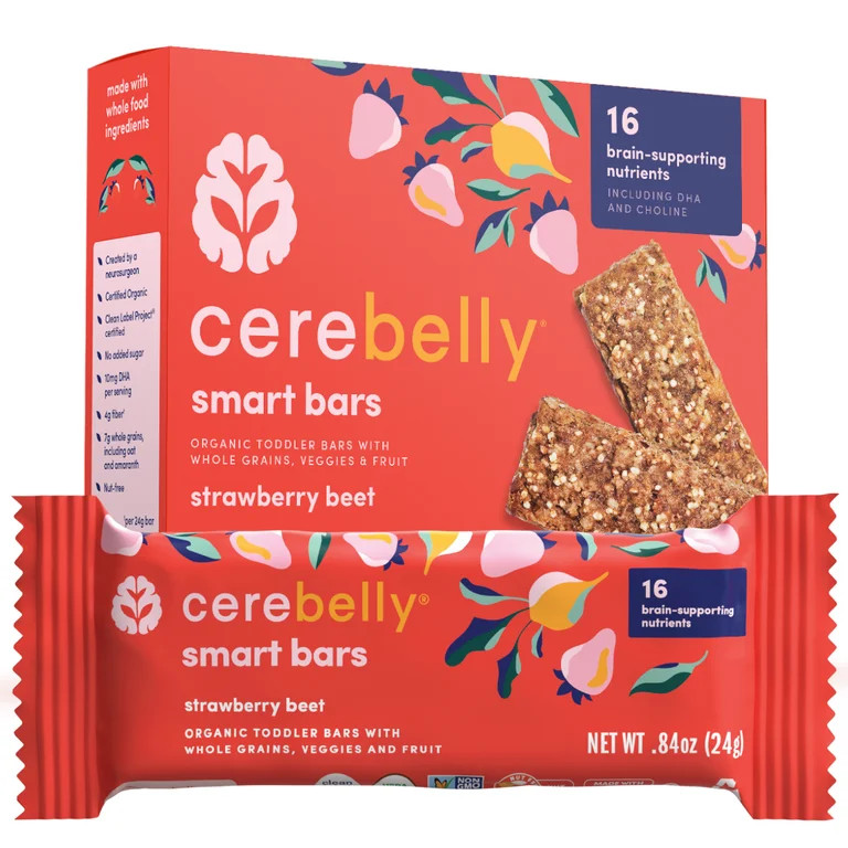 Cerebelly Organic Smart Bar, for Toddlers, Strawberry Beet, 5 Count | Walmart (US)