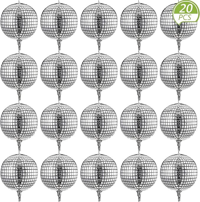 Disco Ball Balloons 20 Pieces 22 Inch 4D Disco Balloons Large Silver Laser Foil Balloon Metallic ... | Amazon (US)