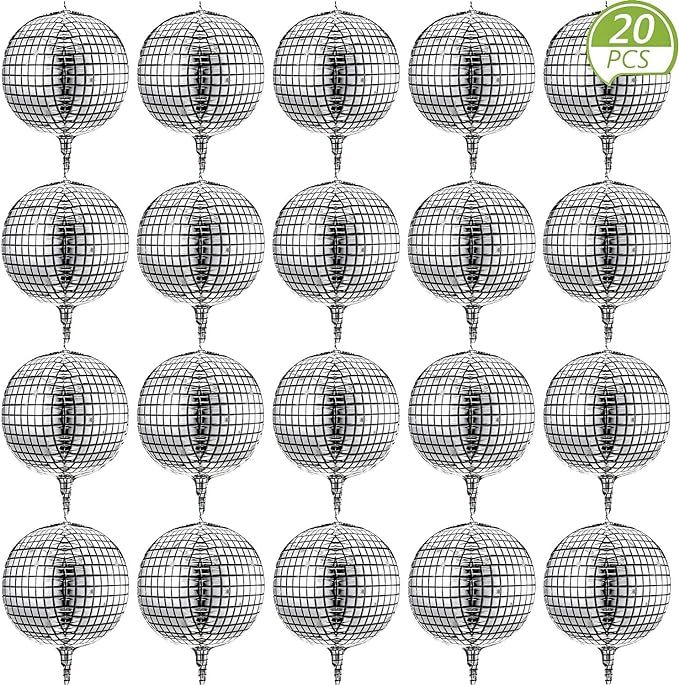 Disco Ball Balloons 20 Pieces 22 Inch 4D Disco Balloons Large Silver Laser Foil Balloon Metallic ... | Amazon (US)