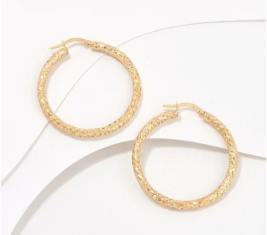 Denary Gold Textured 1-1/2" Hoop Earrings, 10K Gold 2.4g - QVC.com | QVC