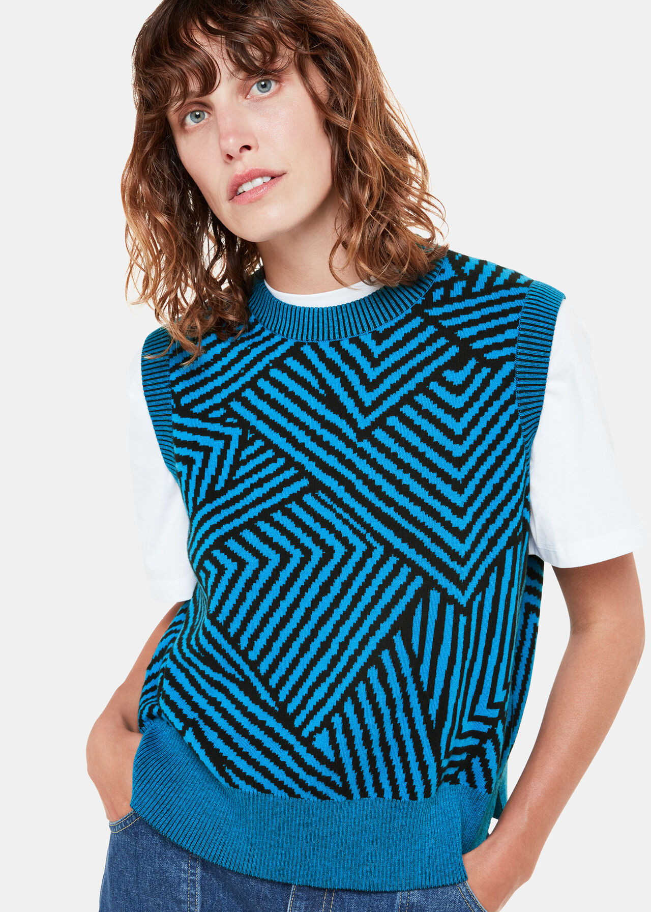 Blue/Multi Striped Corners Jacquard Tank | WHISTLES | | Whistles