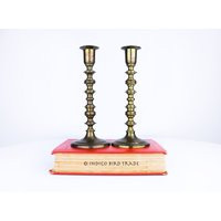 Pair Of Antique Solid Brass Taper Candlesticks | Vintage Bronze Metal Candle Holders Dark Gold Candleholders Ornate Lot Set Wedding Decor | Etsy (US)