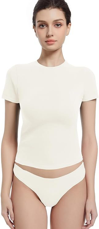 Abonlen Crewneck Short Sleeve T Shirts for Women Fitted Basic TeesY2k Going Out Tops | Amazon (US)
