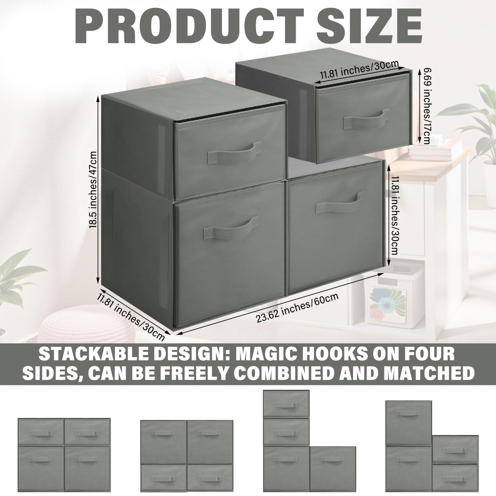 Weysat 4 Stackable Cube Closet Drawer Organizer Under Dorm Bed Storage Foldable Fabric Organizer ... | Amazon (US)