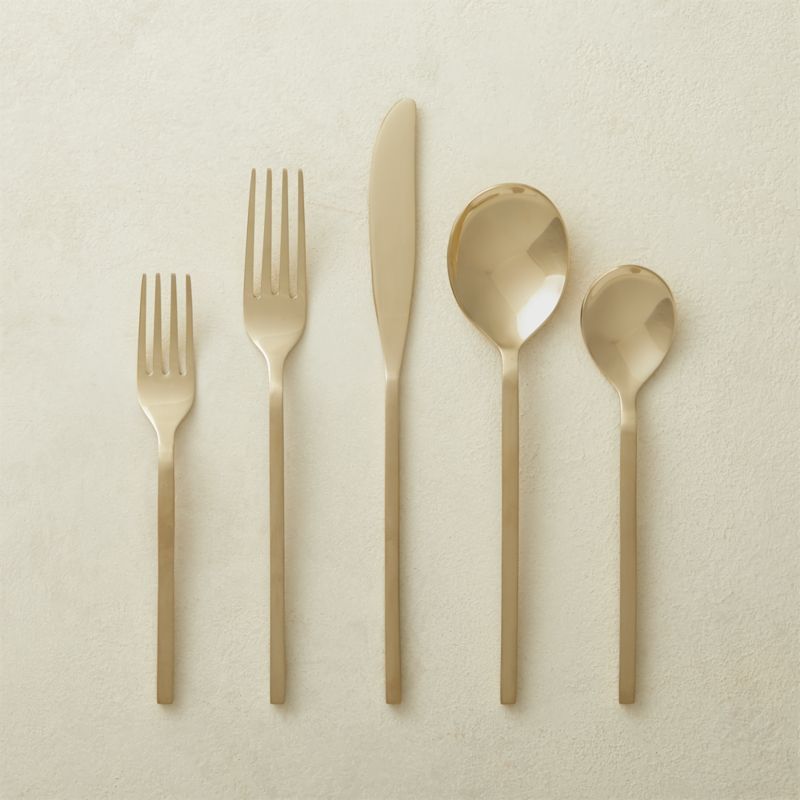 20-Piece Olympia Champagne Gold Flatware Set + Reviews | CB2 | CB2