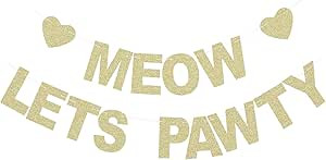 Meow Let's Pawty Banner - Pet Kitten's Birthday Party Backdrops - Pet Cats Party Gold Glitter Pap... | Amazon (US)