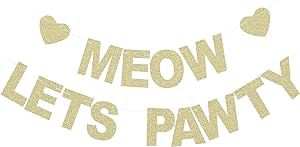 Meow Let's Pawty Banner - Pet Kitten's Birthday Party Backdrops - Pet Cats Party Gold Glitter Pap... | Amazon (US)
