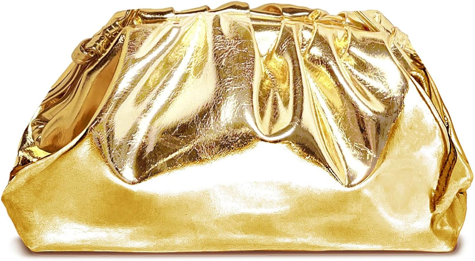 Huralona Dressy Pleated Vegan Leather Clutch Ruched Bag Purse Metallic PU Clutch Cloud Dumpling B... | Amazon (US)