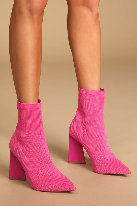 Marila Hot Pink Knit High Heel Sock Boots | Lulus (US)