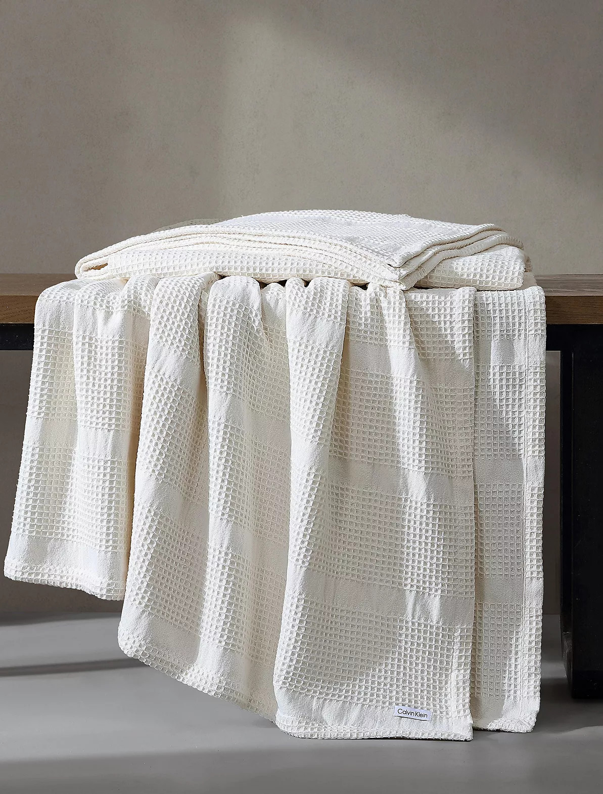 Waffle Stripe Cotton Blanket | Calvin Klein | Calvin Klein (US)
