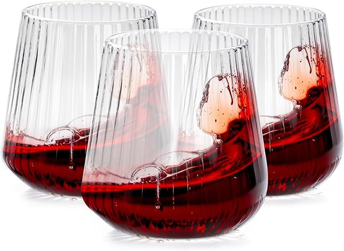 30 Pack Plastic Ribbed Wine Glasses, 14 OZ Origami Stemless Disposable Wine Champagne Whiskey Gla... | Amazon (US)