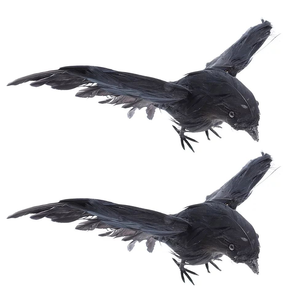 2Pcs Simulated Feathered Crow Decorations Halloween Decorating Accessories Black - Walmart.com | Walmart (US)