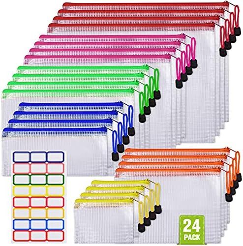 Mesh Zipper Pouches, 24PCS Multisize Plastic Zipper File Folders, Waterproof Zipper File Bags Doc... | Amazon (US)