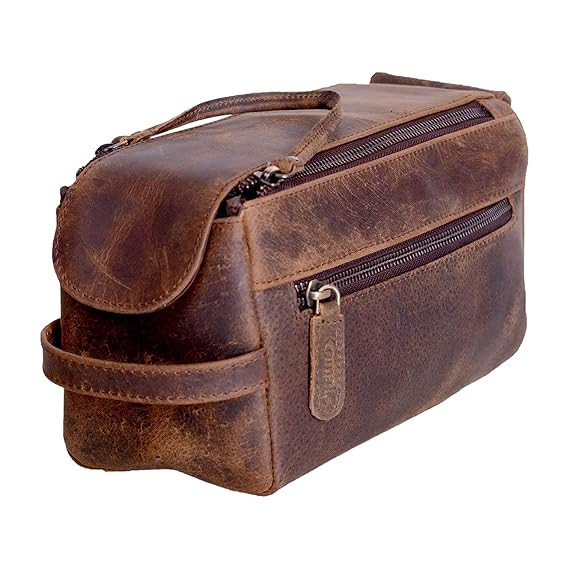 KOMALC Premium Buffalo Leather Unisex Toiletry Bag Travel Dopp Kit | Amazon (US)