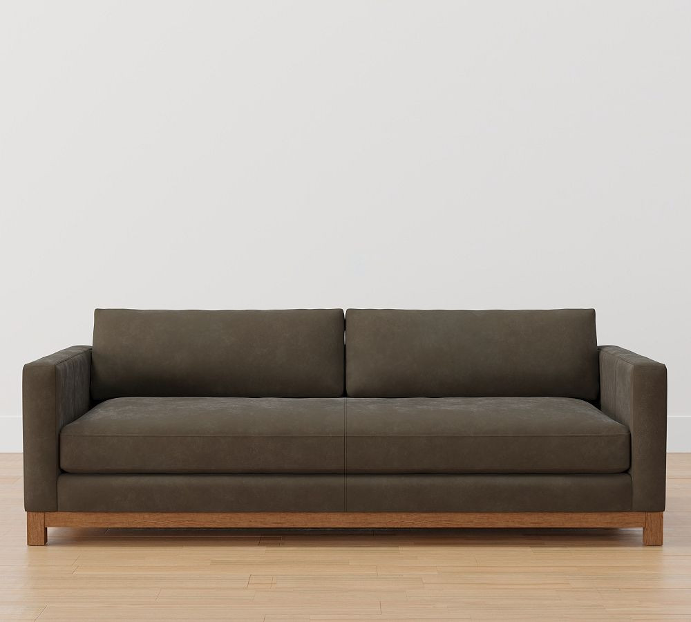Jake Leather Sofa with Brindle Wood Base | Pottery Barn (US)