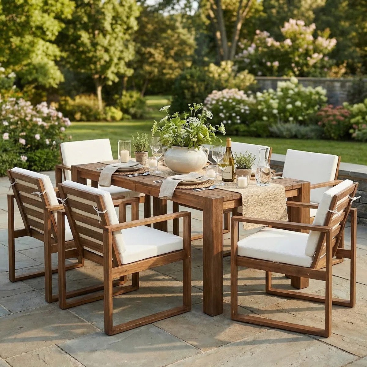 7 Piece Outdoor Dining Set for 6 with Umbrella Hole, Patio Table and Chairs Set Outdoor Patio Fur... | Wayfair North America