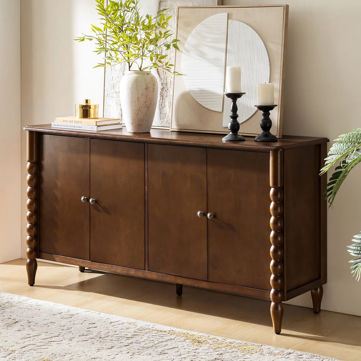 ALEX Transitional 4-Door Sideboard with Adjustable Shelves and Solid Wood Legs | Wayfair North America