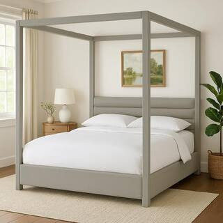 Riu Gray Wood Frame Queen Panel Bed with Panel Headboard and Tufted | The Home Depot
