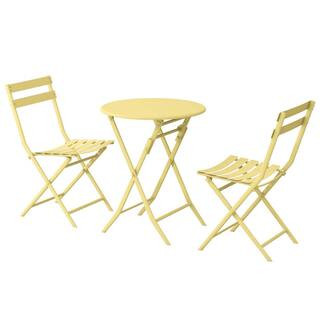 3-Piece Metal Round Table and Chairs, Outdoor Patio Bistro Folding Garden Patio Backyard, Yellow | The Home Depot