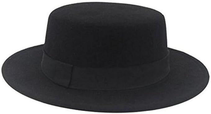 ASTRQLE Fashion Black Wool Blend Flat Brim Elegant Fedora Hat Panama Style Bowler Cap Jazz Hat wi... | Amazon (US)