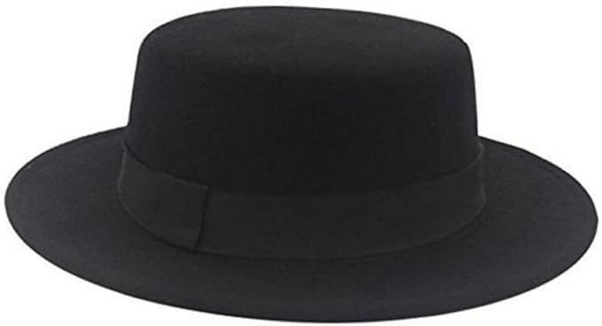 ASTRQLE Fashion Black Wool Blend Flat Brim Elegant Fedora Hat Panama Style Bowler Cap Jazz Hat wi... | Amazon (US)