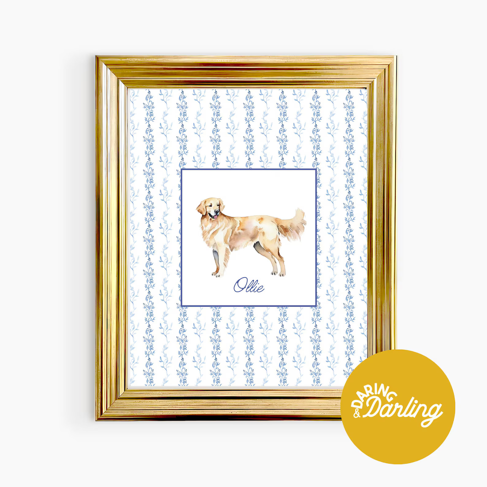 Custom Pet Golden Retriever Art, Grand Millennial Art, Personalized Golden Retriever Gift, Chinoi... | Etsy (US)