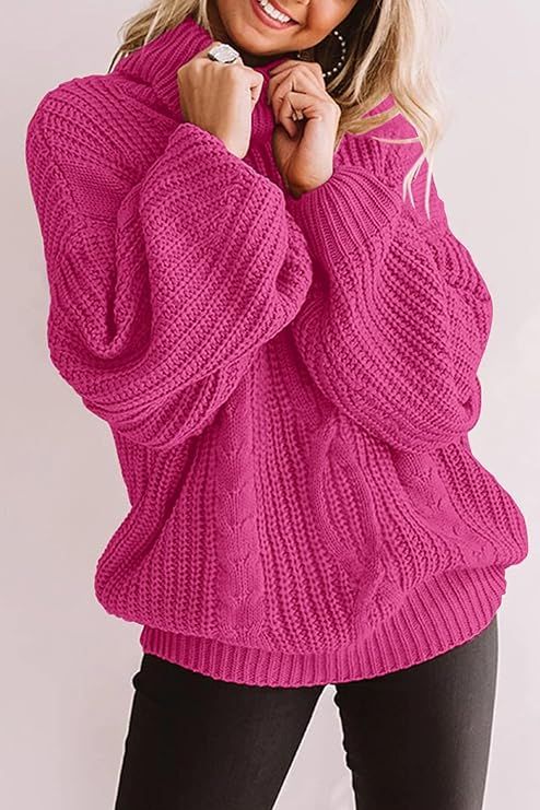 ZESICA Women's Long Sleeve Turtleneck Chunky Knit Loose Oversized Sweater Pullover Jumper Tops,Ro... | Amazon (US)