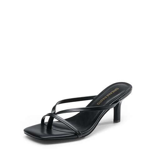 DREAM PAIRS Heels for Women Flip Flops Kitten Low Heels Open Square Toe Thong Heeled Sandals, Fashion Comfort Shoes for Party Casual Slides,Size 6.5,Black,DWUMFF2503 | Amazon (US)