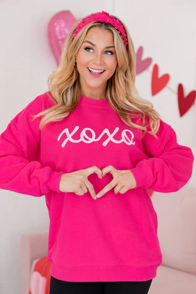 XOXO Hot Pink Oversized Graphic Sweatshirt | Pink Lily