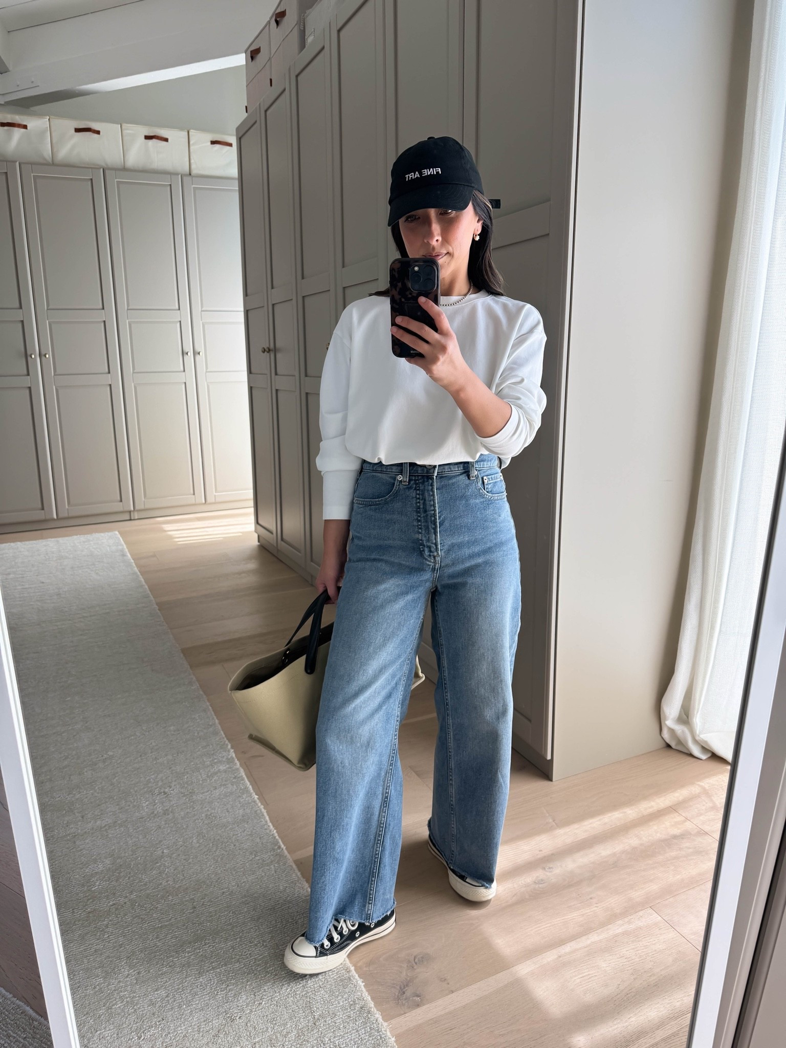 Still my favorite full length wide leg jeans. There’s something about the drape and the denim doesn’t sag or collapse that I really like. If you have to cut the hems anyway, it doesn’t matter what inseam. 

Aritzia tee small
Everlane jeans 25, cut hems
Converse All Stars 5
Amazon bag
Fine Art hat - old
Dorsey earrings 3.4
Dorsey James necklace 15”

#LTKmomlife #LTKPetite #LTKOver40