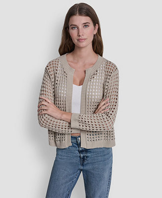 Women's Open-Stitch Drop-Shoulder Cardigan Sweater | Macy's