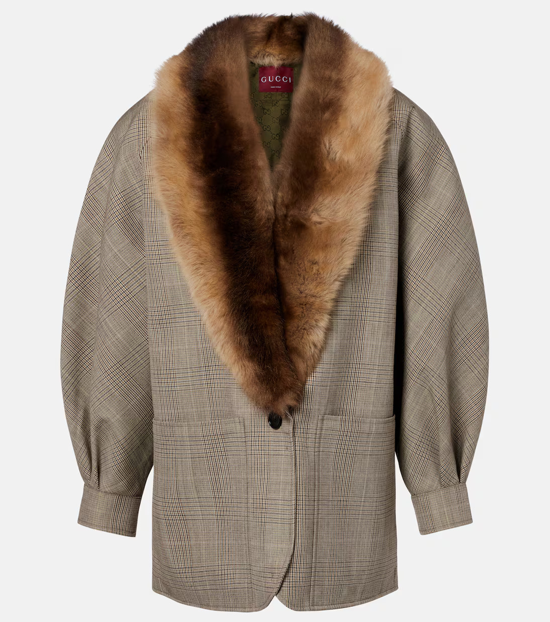 Checked shearling-trimmed wool jacket | Mytheresa (US/CA)