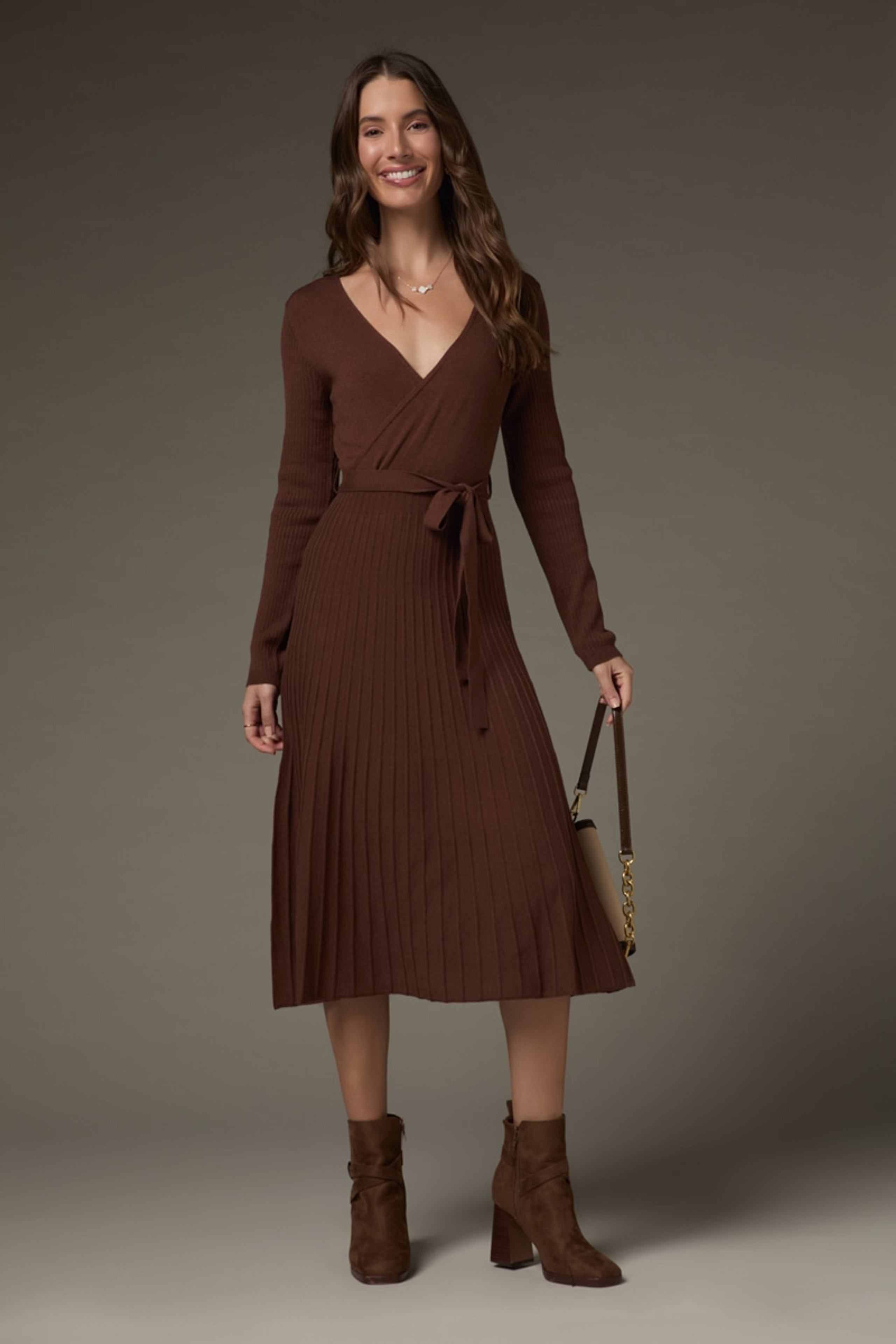 Eleanor Tie Waist Wrap Sweater Midi Dress | Francesca's