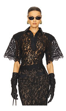 Helsa The Lace Shirt With Shoulder Pad in Black from Revolve.com | Revolve Clothing (Global)