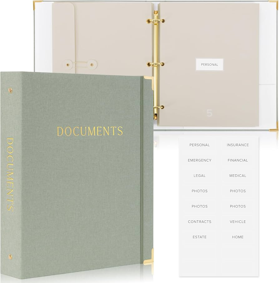 Important Document Organizer Set with Folders - Complete Linen Ring Binder Set Safely Stores All ... | Amazon (US)