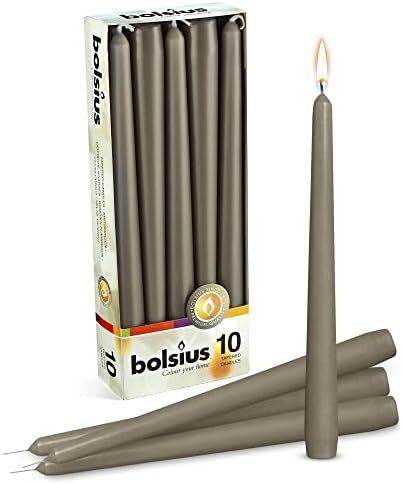 BOLSIUS 10 Inch Grey Taper Candles - 8 Hours Burn Time - Premium European Quality - 10 Pack Unsce... | Amazon (US)