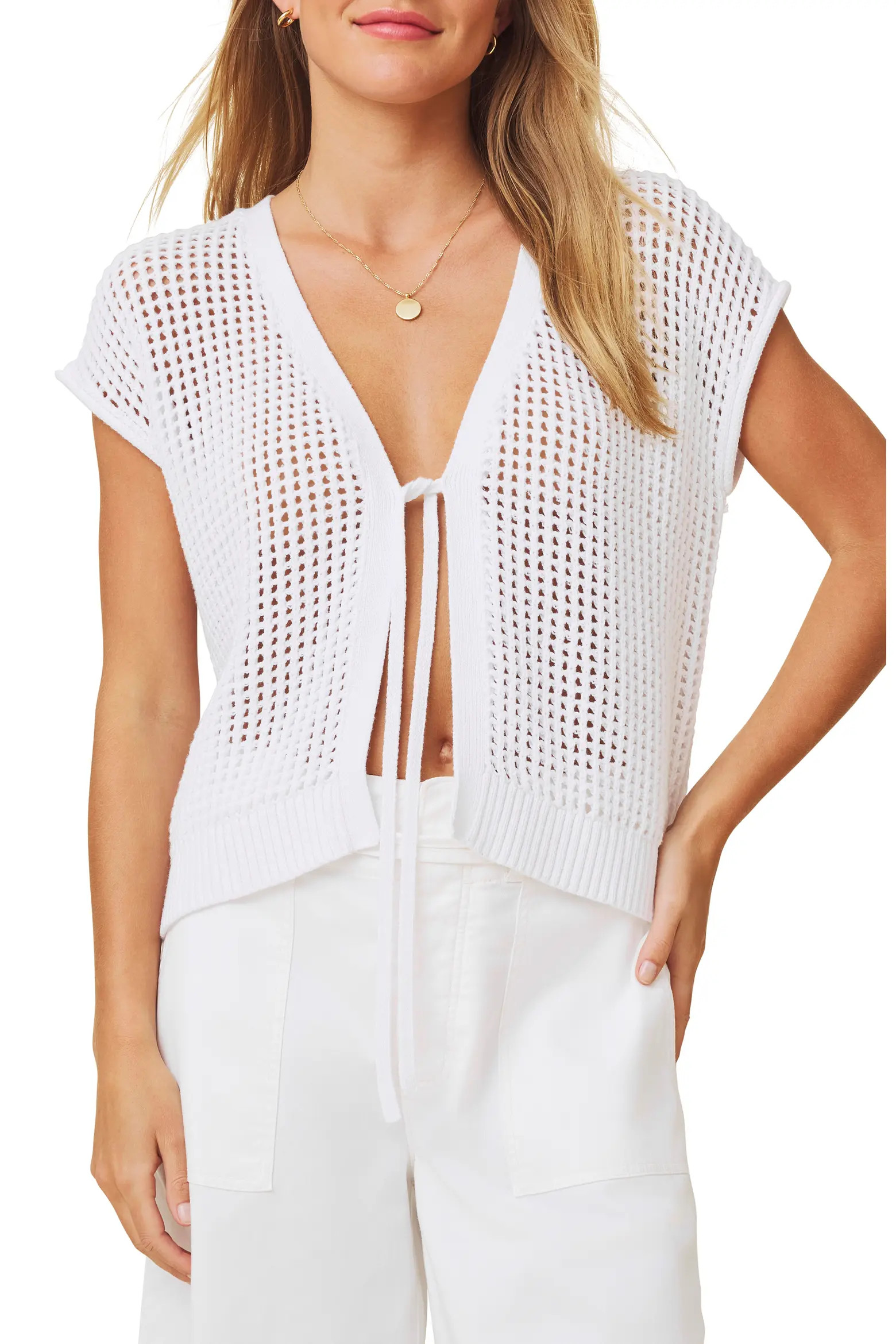 Simona Tie Front Short Sleeve Cardigan (Women) | Nordstrom | Nordstrom