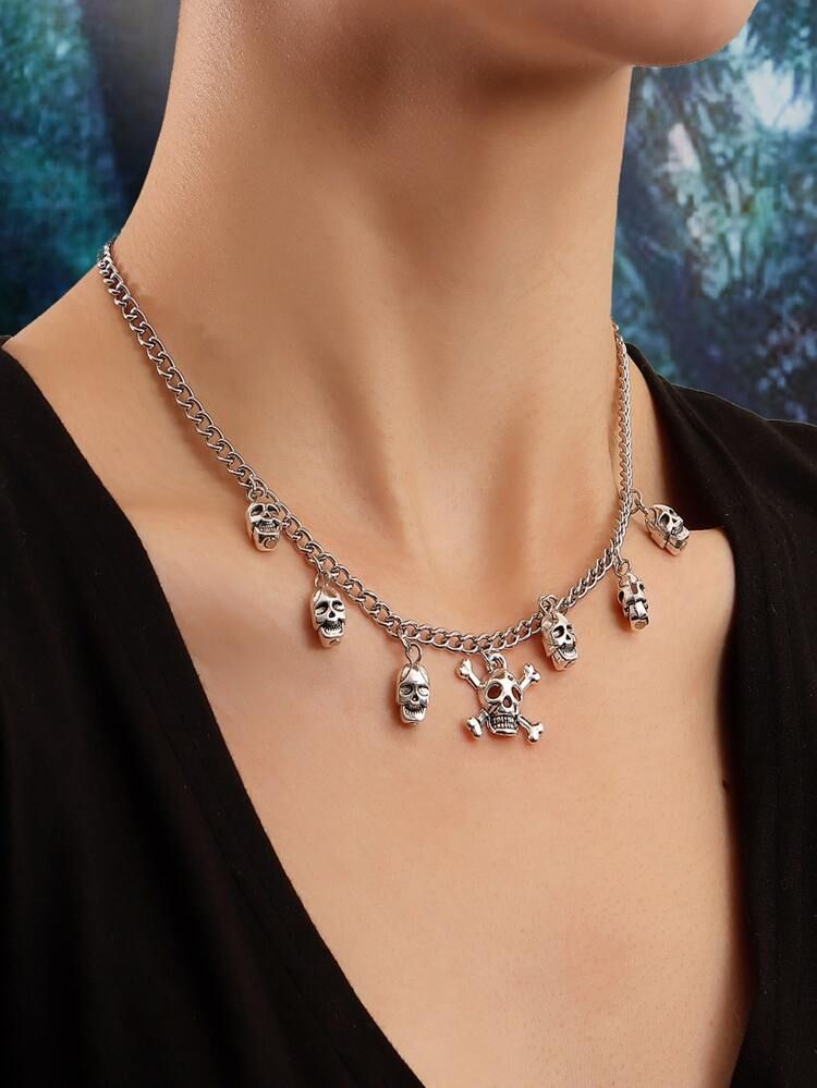 ROMWE Goth Skull Decor Chain Necklace | SHEIN