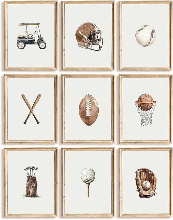 Vintage Sports Nursery Wall Art Decor Toddler Boys Room Canvas Pictures Sports Ball Wall Decor Fo... | Amazon (US)