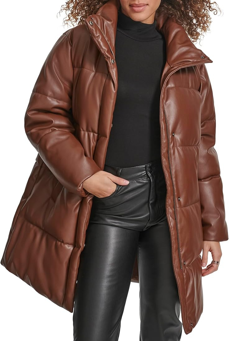 Levi's Women's Faux Leather Mid-Length Puffer Coat | Amazon (US)