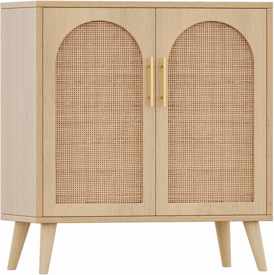 Rovaurx Rattan Storage Cabinet with Doors, Accent Bathroom Floor Cabinet, Modern Sideboard Buffet... | Amazon (US)