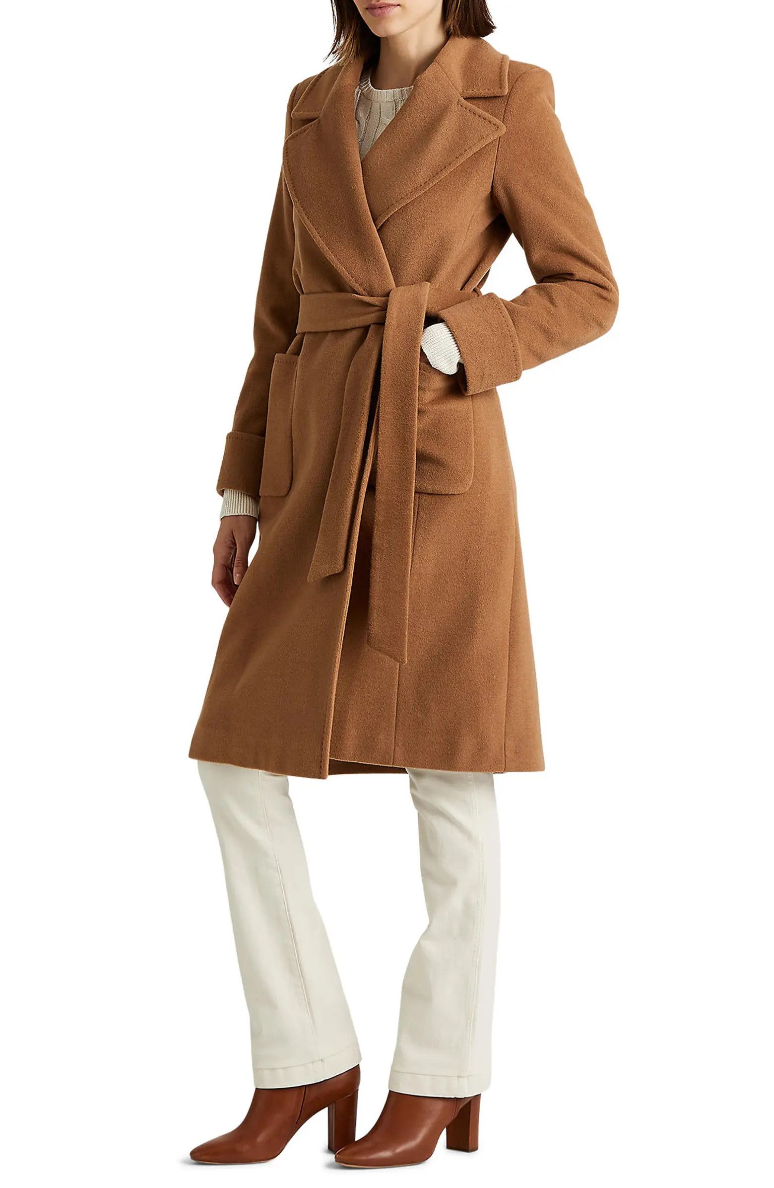 Lauren Ralph Lauren Wool Blend Wrap Coat | Nordstrom | Nordstrom