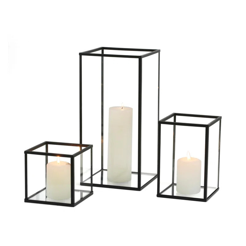 Latitude Run® Glass Hurricane Candle Holder Set Of 3 Pcs Black Hurricane Candleholders For Weddi... | Wayfair North America