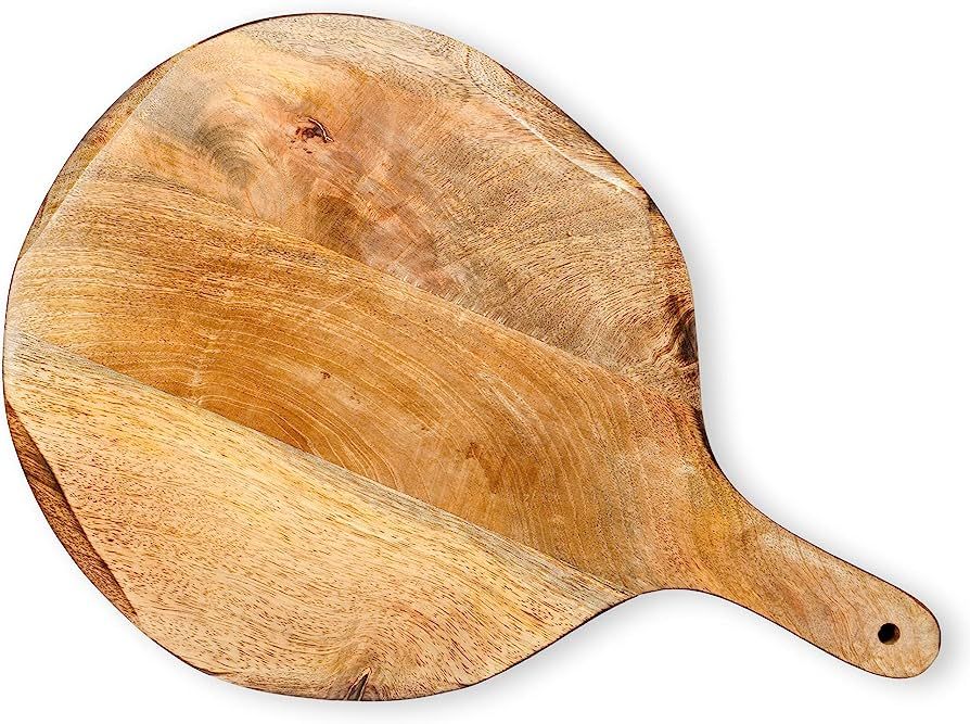 GoCraft Round Wooden Cutting Board | Mango Wood Pizza Peel | Chopping, Prep, Serve Board | Charcuterie Platter - 16" x 11" | Amazon (US)