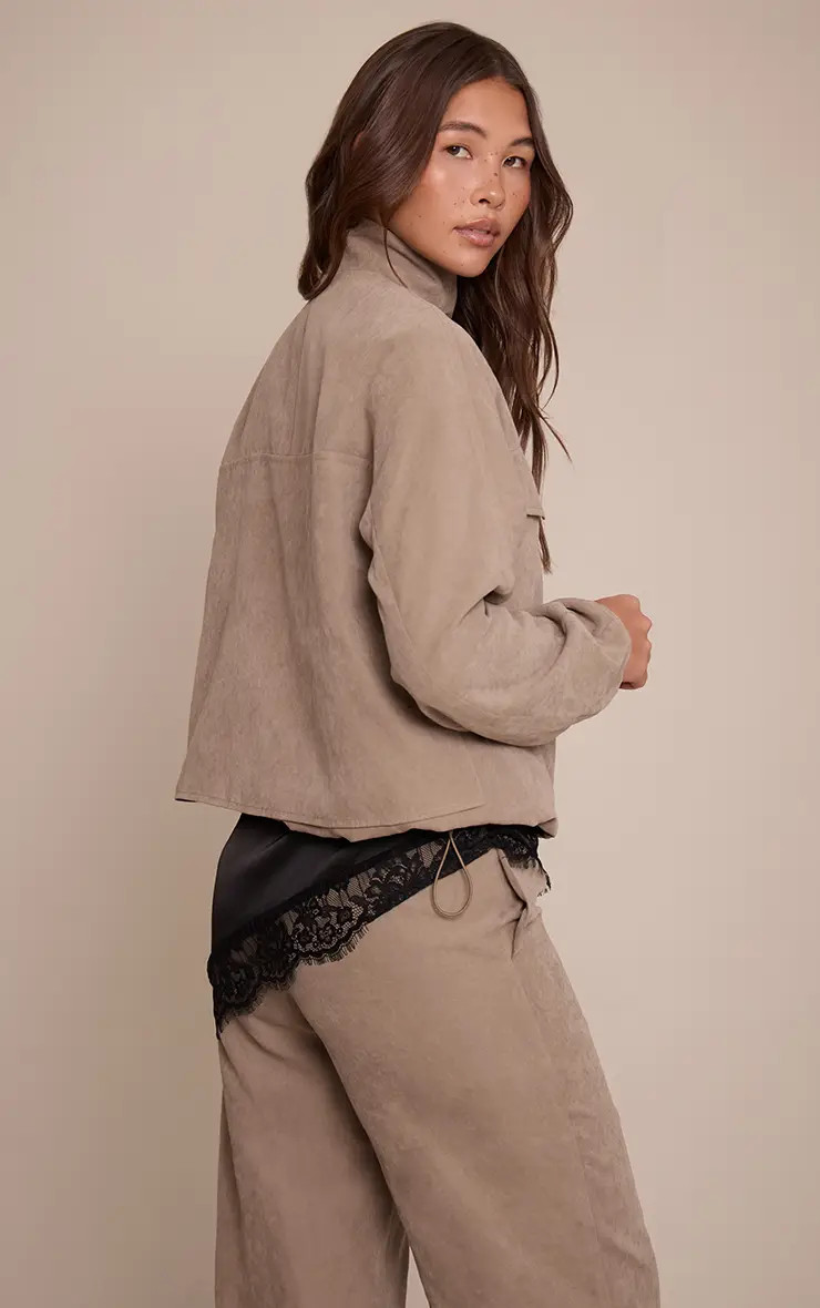 Mushroom Peach Skin Zip Up High Neck Jacket | PrettyLittleThing | PrettyLittleThing UK