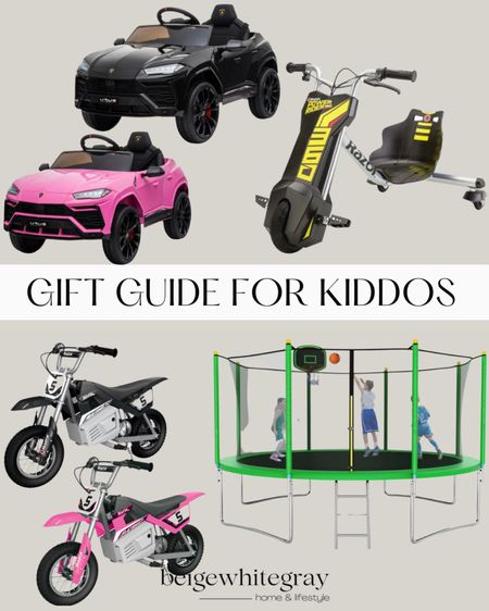 Fun outdoor kiddo gifts!! The trampoline is always a favorite and the Electric cars and motorcycles for both boys and girls are so fun!! The razor drifter is super fun too!! I already bought that one for my kiddos! 

#LTKGiftGuide #LTKHoliday #LTKfamily